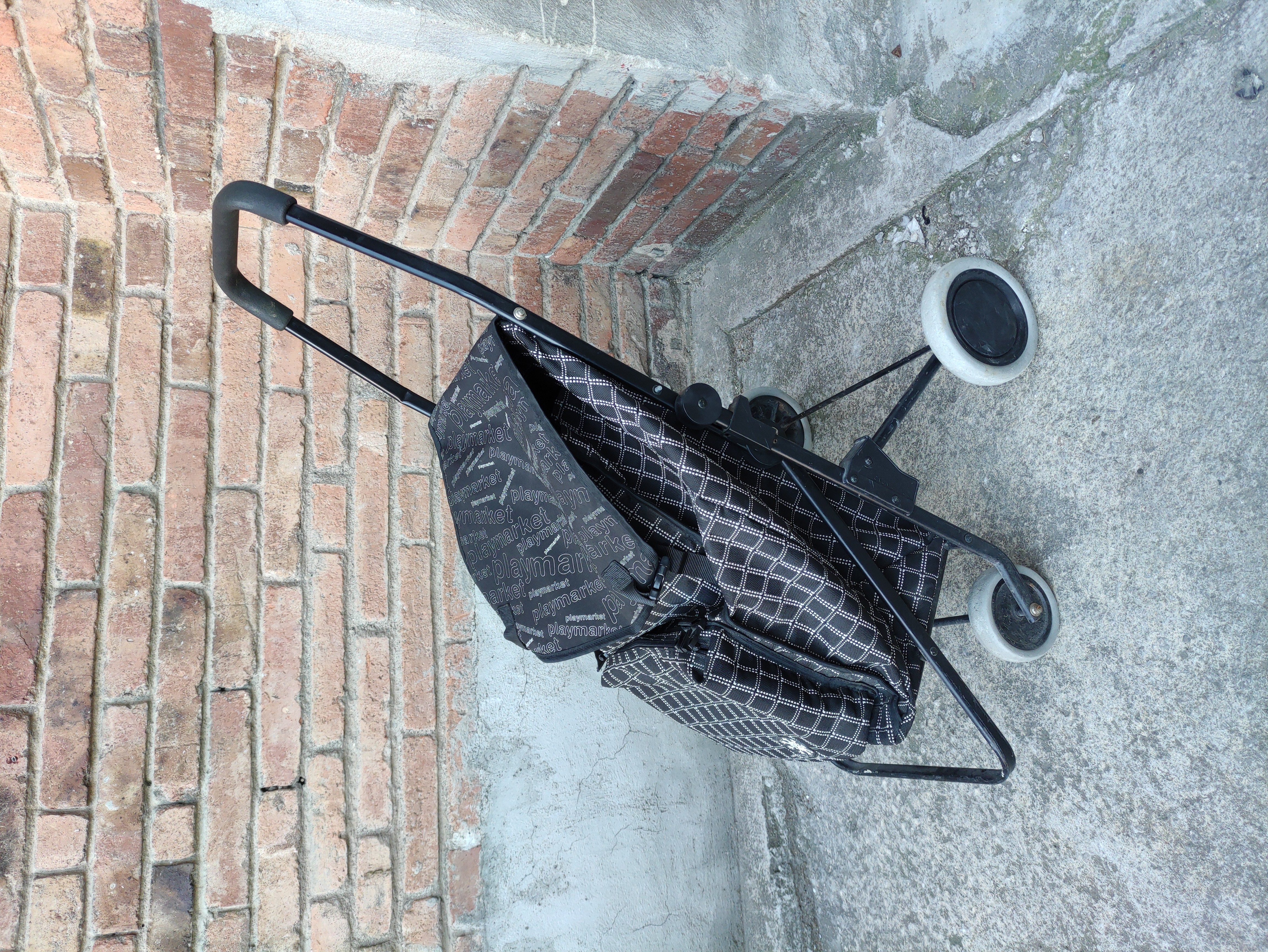 carro compra aluminio loneta cuadriculado negro blanco 1u